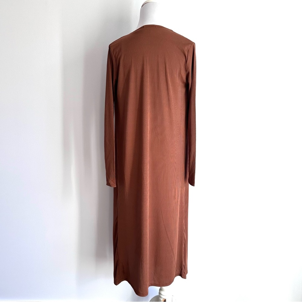 Boohoo Chocolate Ribbed Sleeveless Midi Dress and Duster Matching Set - Picture 5 of 15